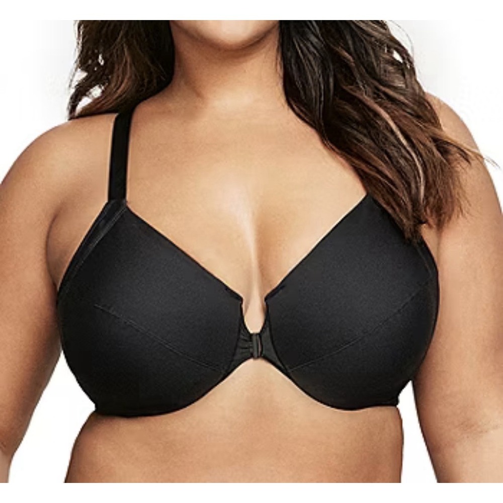 Glamorise 1247 Front Closure Smoothing WonderWire Underwire Bra Size 42G Black